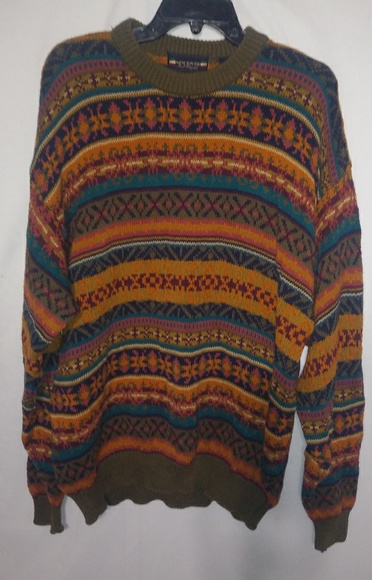 Chaps Other - Chaps Mens Gold Green Striped Sweater Sz L